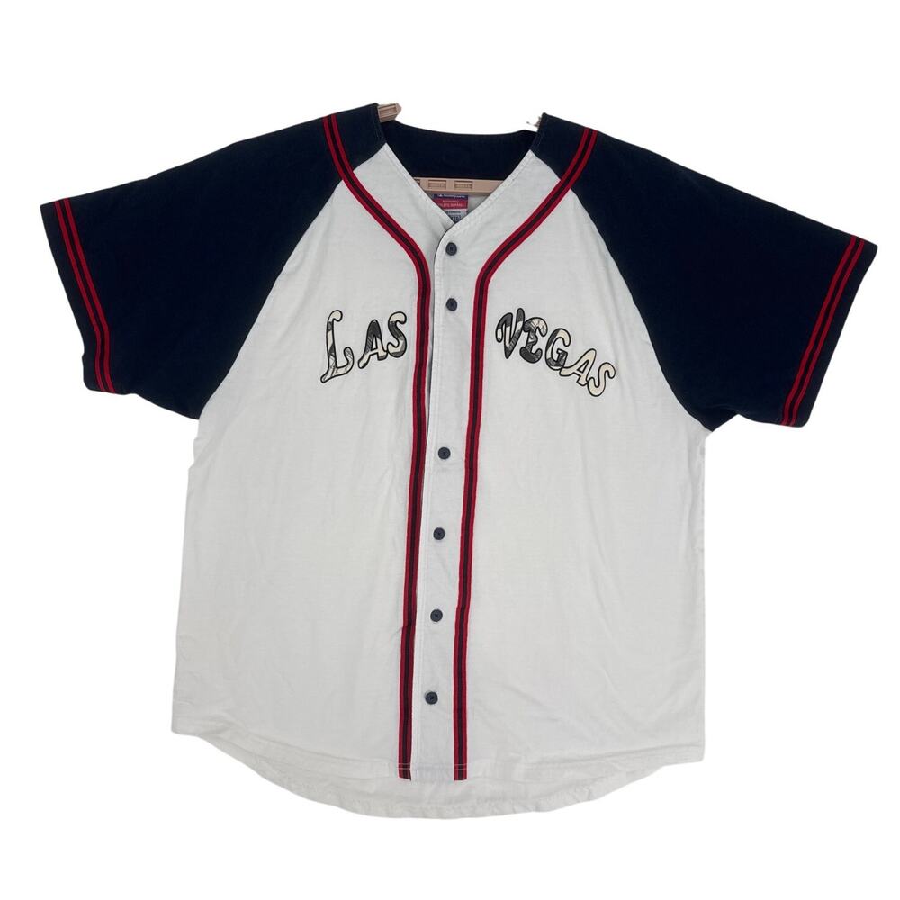 Vintage Champion Las Vegas Baseball button down jersey white blue red size XXL